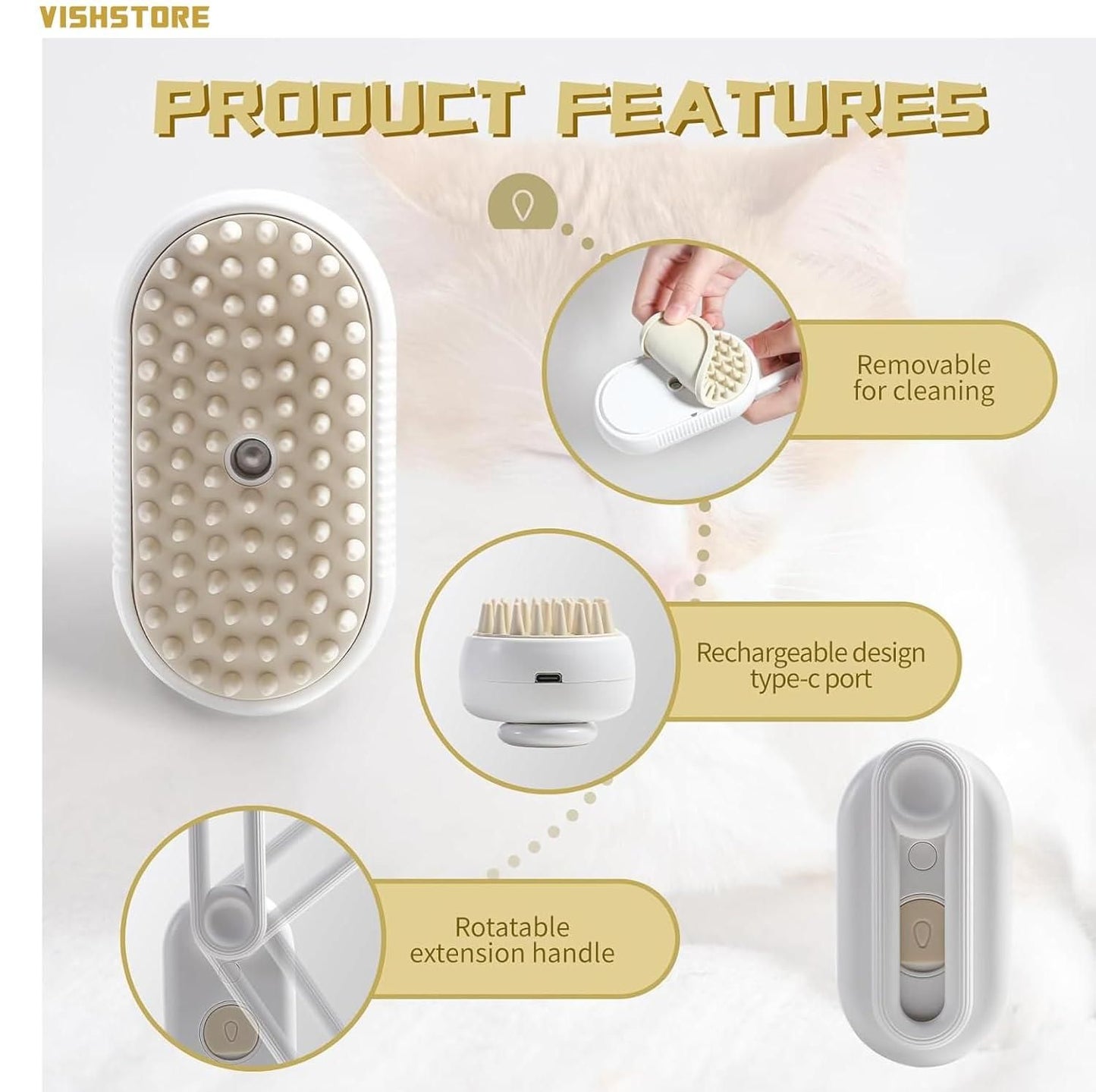 Pet Steam Brush – Gentle Grooming for Dogs & Cats